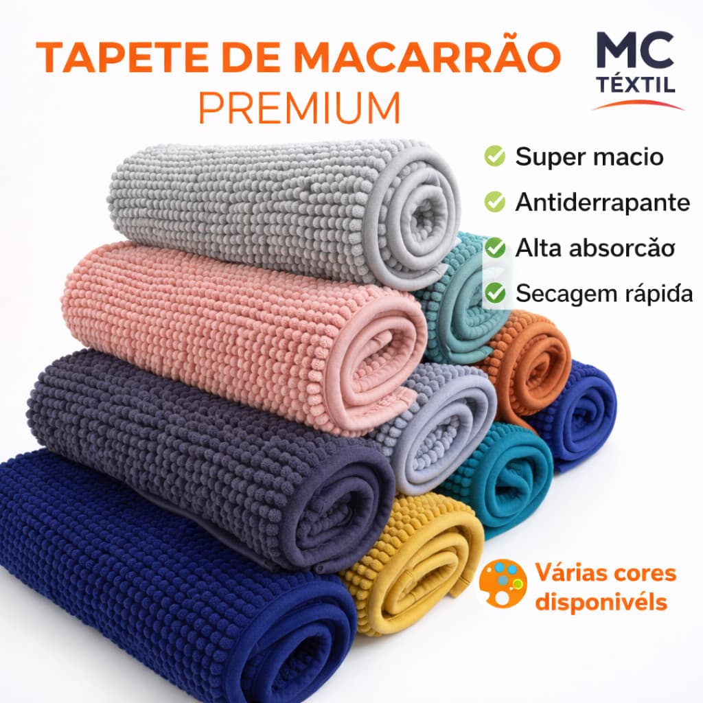 Tapete de Banheiro 40x60 Antiderrapante Macarrão Microfibra Super Absorvente Secagem Rápida