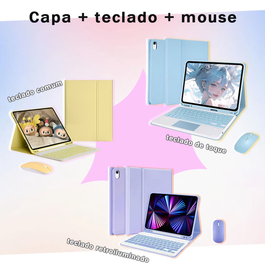 Capa + Teclado Bluetooth + Mouse Para iPad 7 8 9 Geração 10,2inch ou iPad air3 ou iPad pro10.5 polegadas