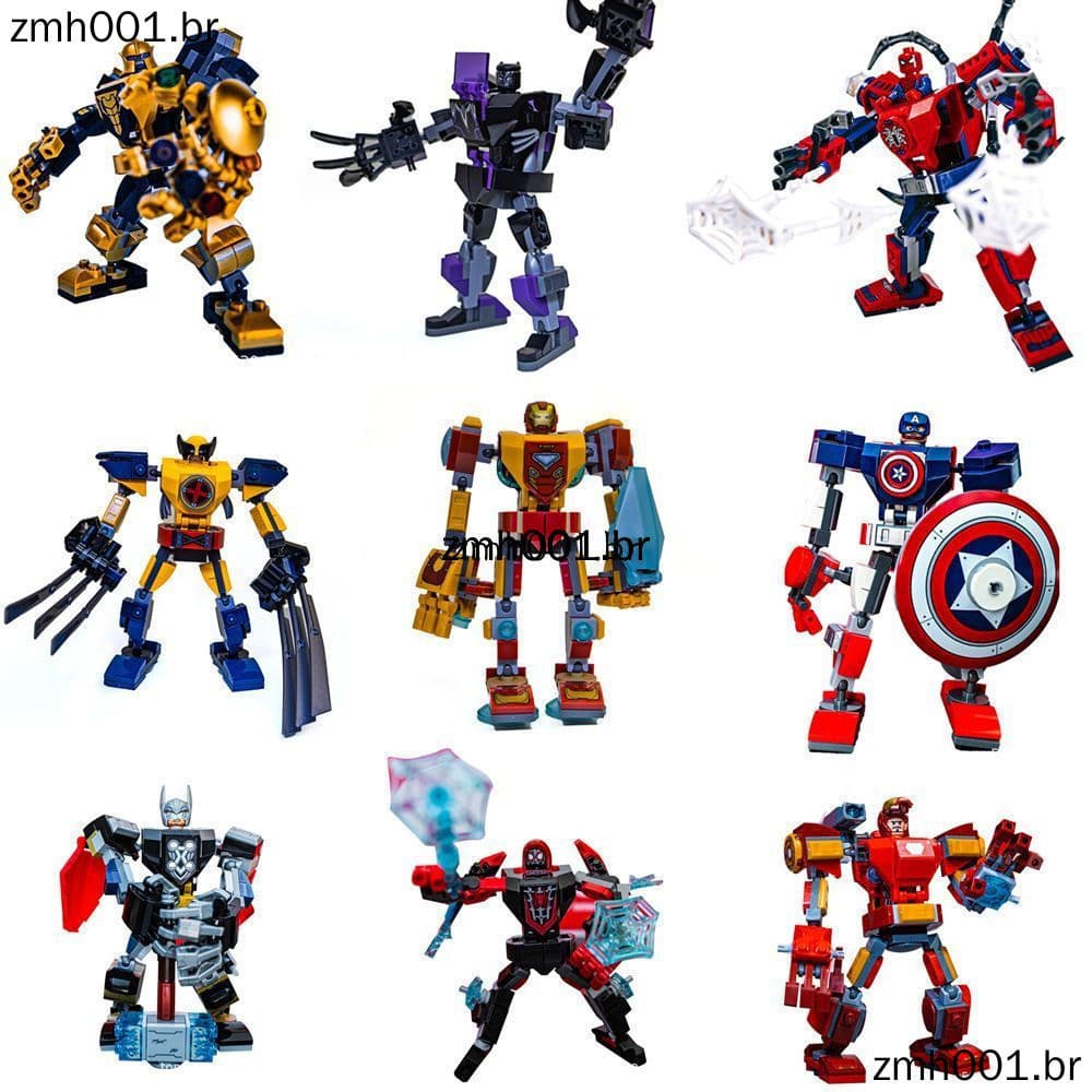 Compatível com LEGO Superhero Capitão América Homem-Aranha Homem de Ferro Mecha Boy Montagem educacional de brinquedos d