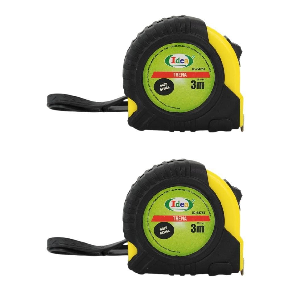 2 Trenas 3m X 16mm Idea Retorno Automático E Clipe Medição Exata Para Seus Projetos Fita Metrica