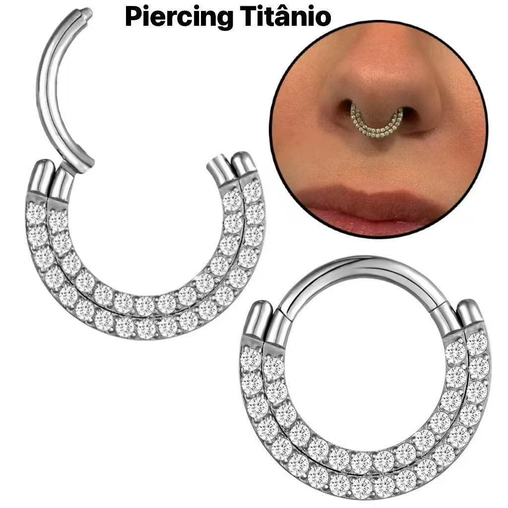 Piercing Argola Titânio Segmento Artigulado Zircônia 2 Fileras / Septril, Rook, Conch, Nariz