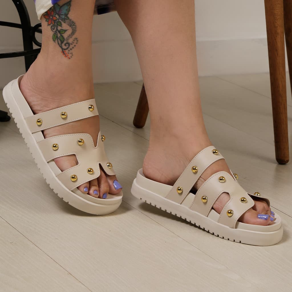 Sandalia Feminina Papete De Bolinha Birken Rasteira