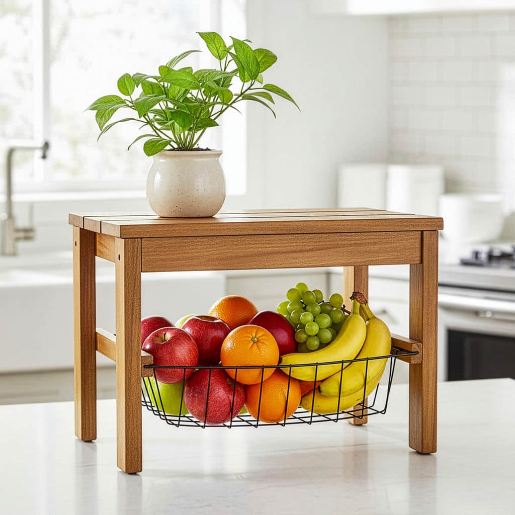 Fruteira De Bancada Mini Centro de Mesa Varanda Gourmet Cozinha Apartamento Tampo em Madeira Pinus