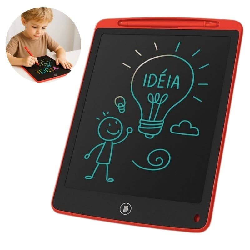 Lousa Mágica Digital 12” Vermelha – Tablet de Desenho e Anotações LCD Reutilizável