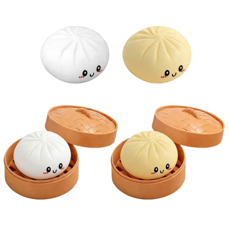 BTF Dumpling Stress Sensorial Para Crianças E Adultos Squeeze Toy Massa Elástica Com Steamer Caixa Decorações De Escritó