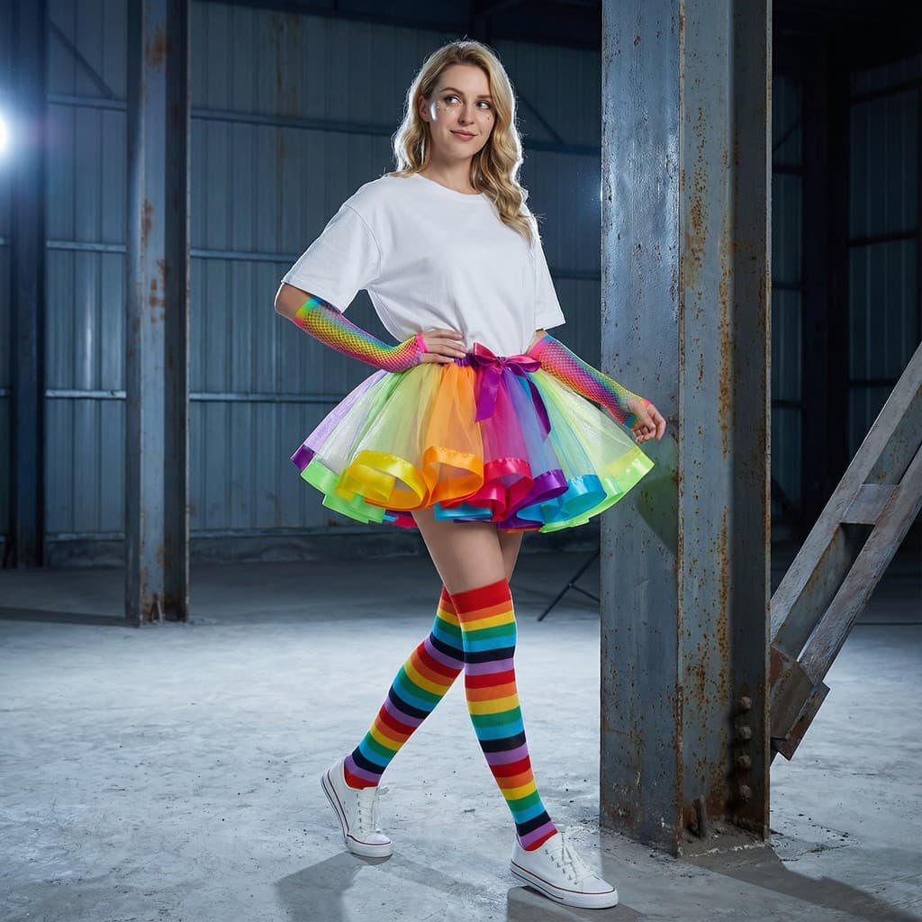 Saia de Tule Colorida Adulta-Estilo Arco-Íris para Festas Temáticas e Eventos Especiais-40CM
