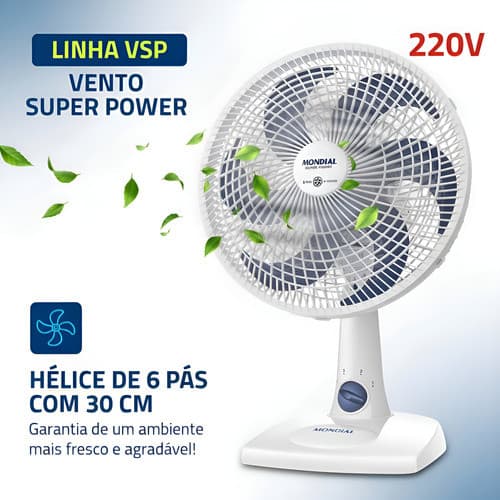 Ventilador Mondial Super Power Vsp-30cm 220V 6 Pás Branco 30cm
