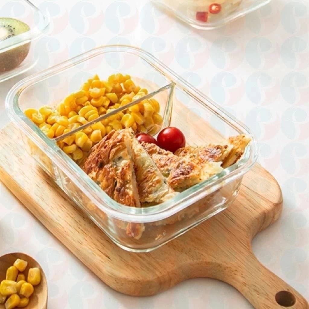 Pote de Vidro Hermético Retangular com Divisória Refeição Lanches Cozinha 1520ml 1040ml Alimentos