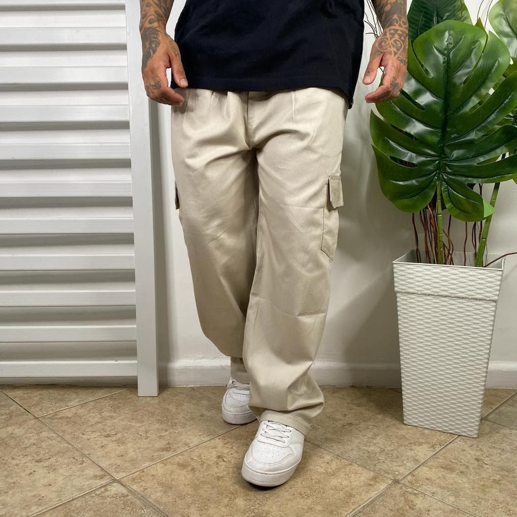 Calça Cargo Bege Masculina Streetwear Premium Larga