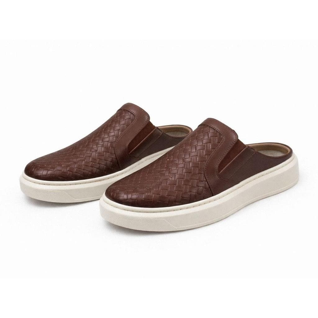 Mule Masculino Trançado Slip On Calce Fácil Sola Alta Iate Casual Calcanhar Aberto Confortável Leve