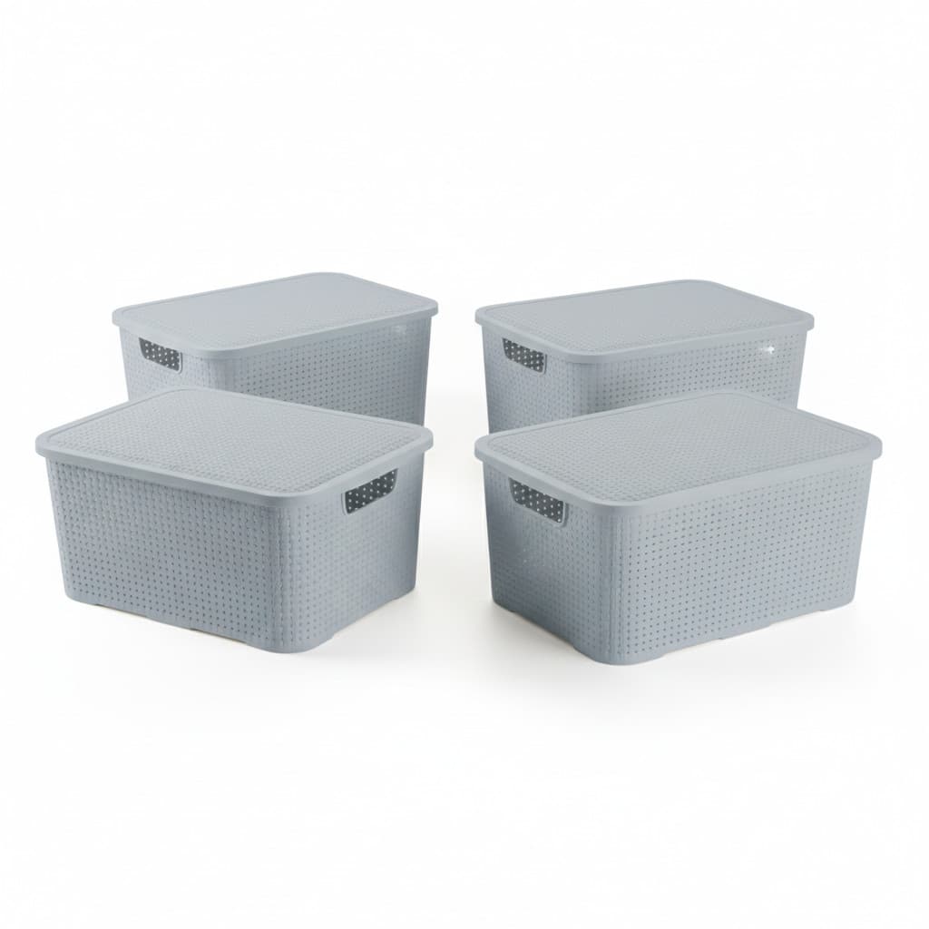 Kit Com 4 Caixas Organizadoras Com Tampa Rattan 3,5 Litros