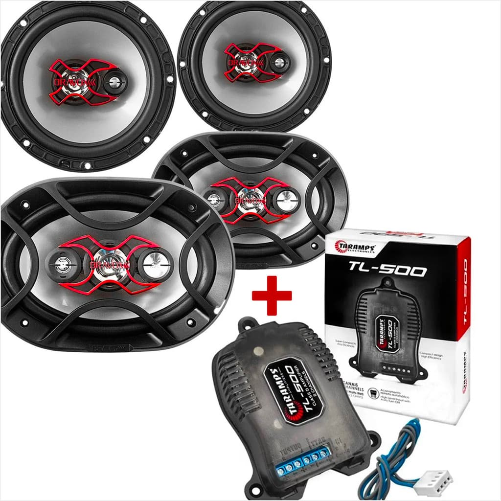 Kit Fácil Bravox + Módulo Taramps TL500 Som Automotivo 4 Alto-falantes 6 + 6x9 Pol 240W Auto Falante