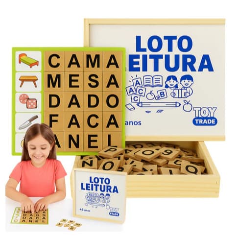 Loto Leitura Jogo de Alfabetização Infantil com Sílabas, Letras e Formação de Palavras Toy Trade