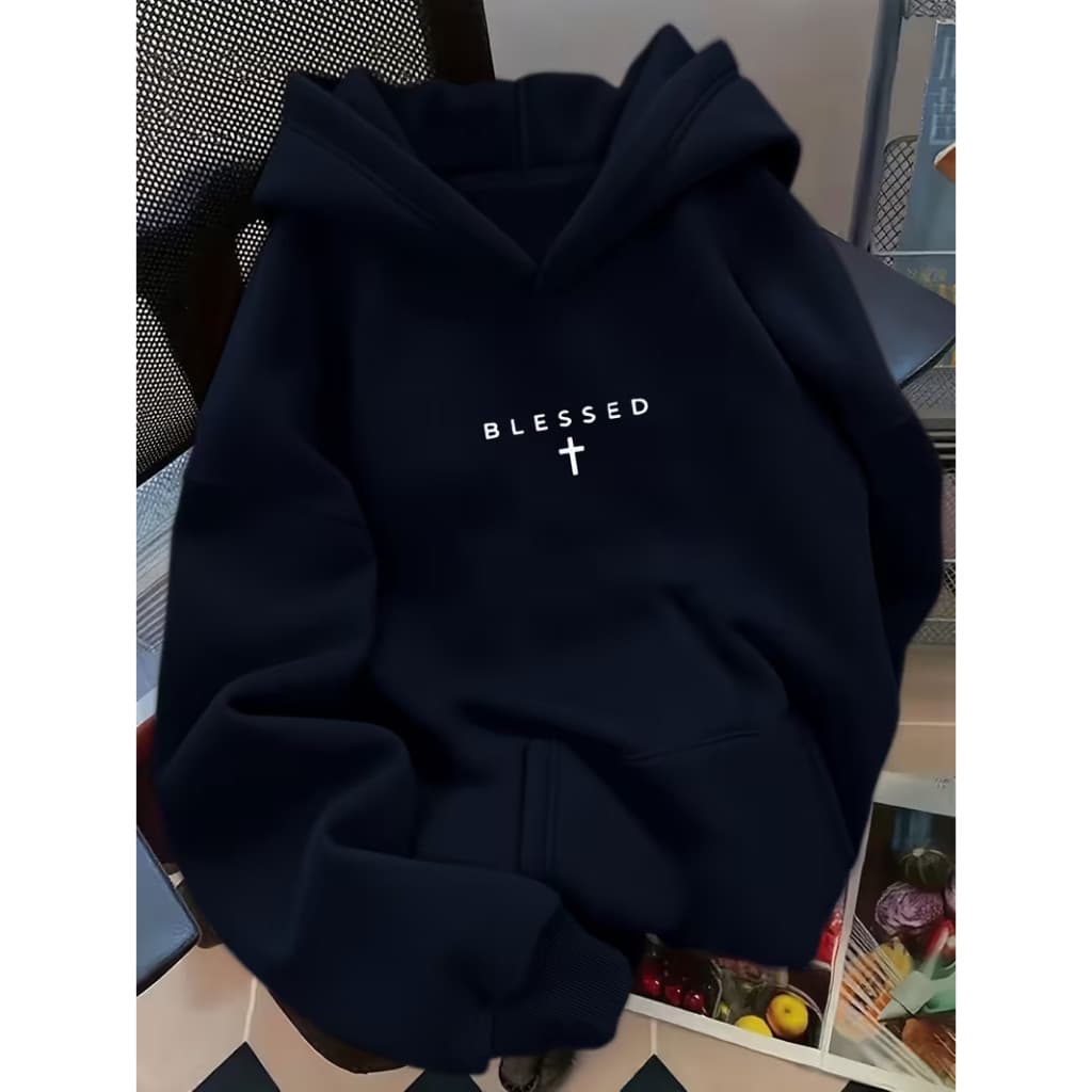 Moletom Canguru Blessed Cruz 1125 Inverno Moda Fé Jesus Blusão Unissex