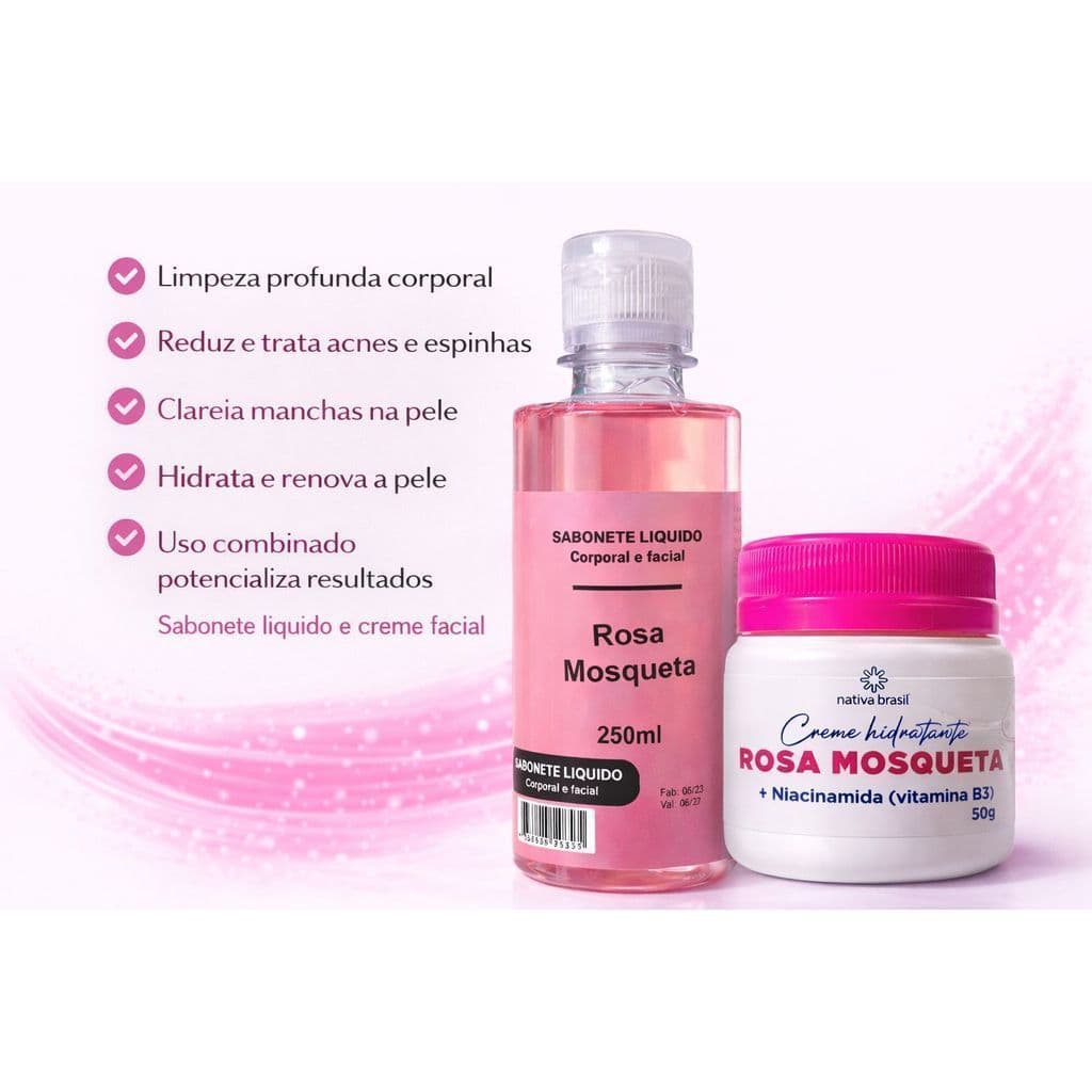 Kit Rosa Mosqueta Clareador | Tira Manchas no Rosto e Corpo | Melasma, Virilha e Pescoço