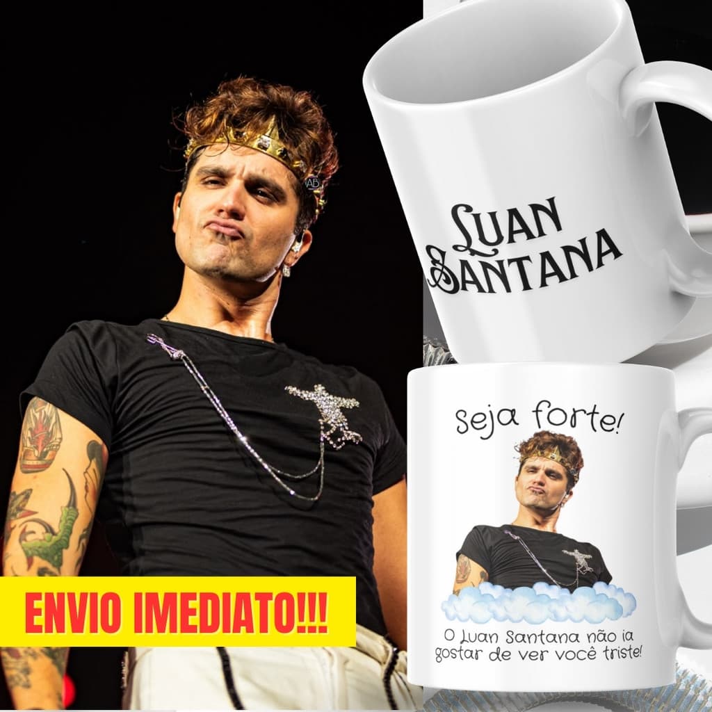 Caneca Xicara Porcelana 325ml Seja Forte Luan Santana Personalizada Presente Decoração Casa