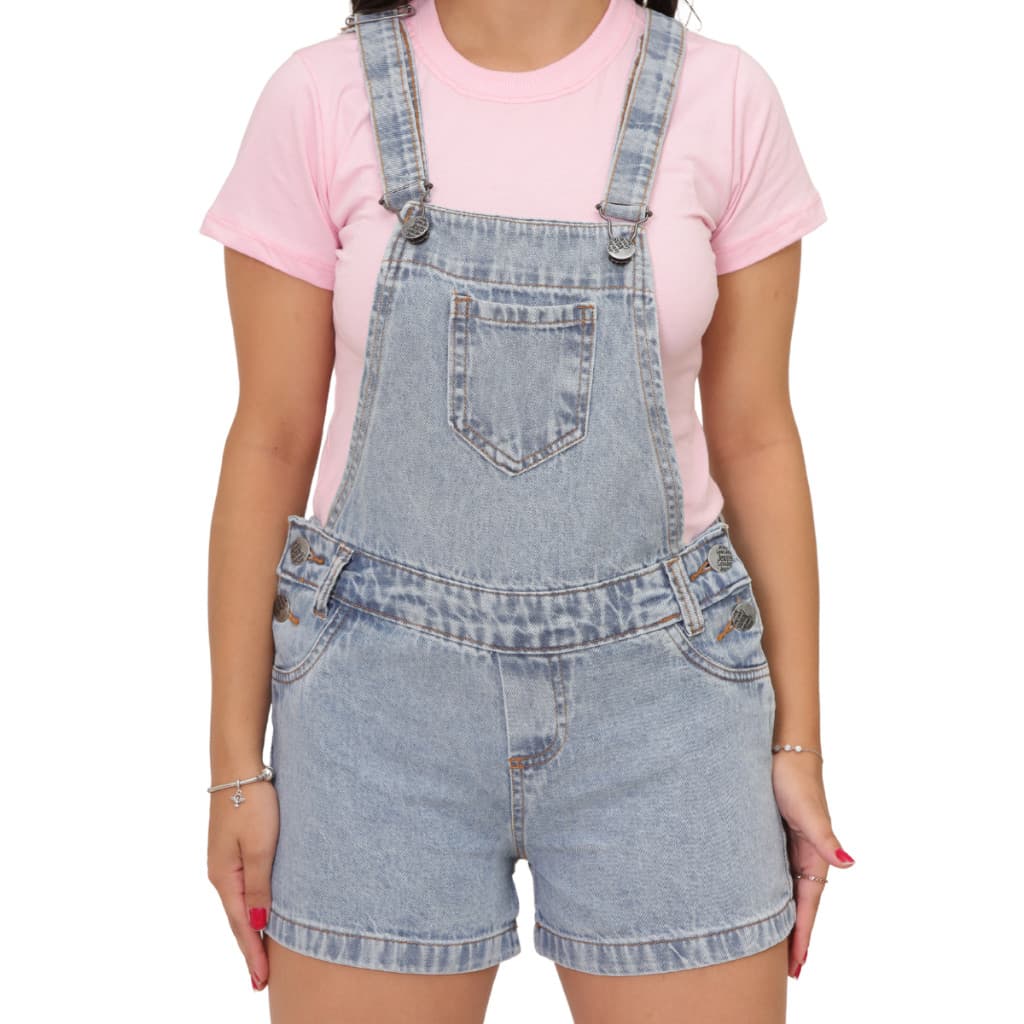 Jardineira short marmorizada macaquinho jeans juvenil do 10 ao 16 premium