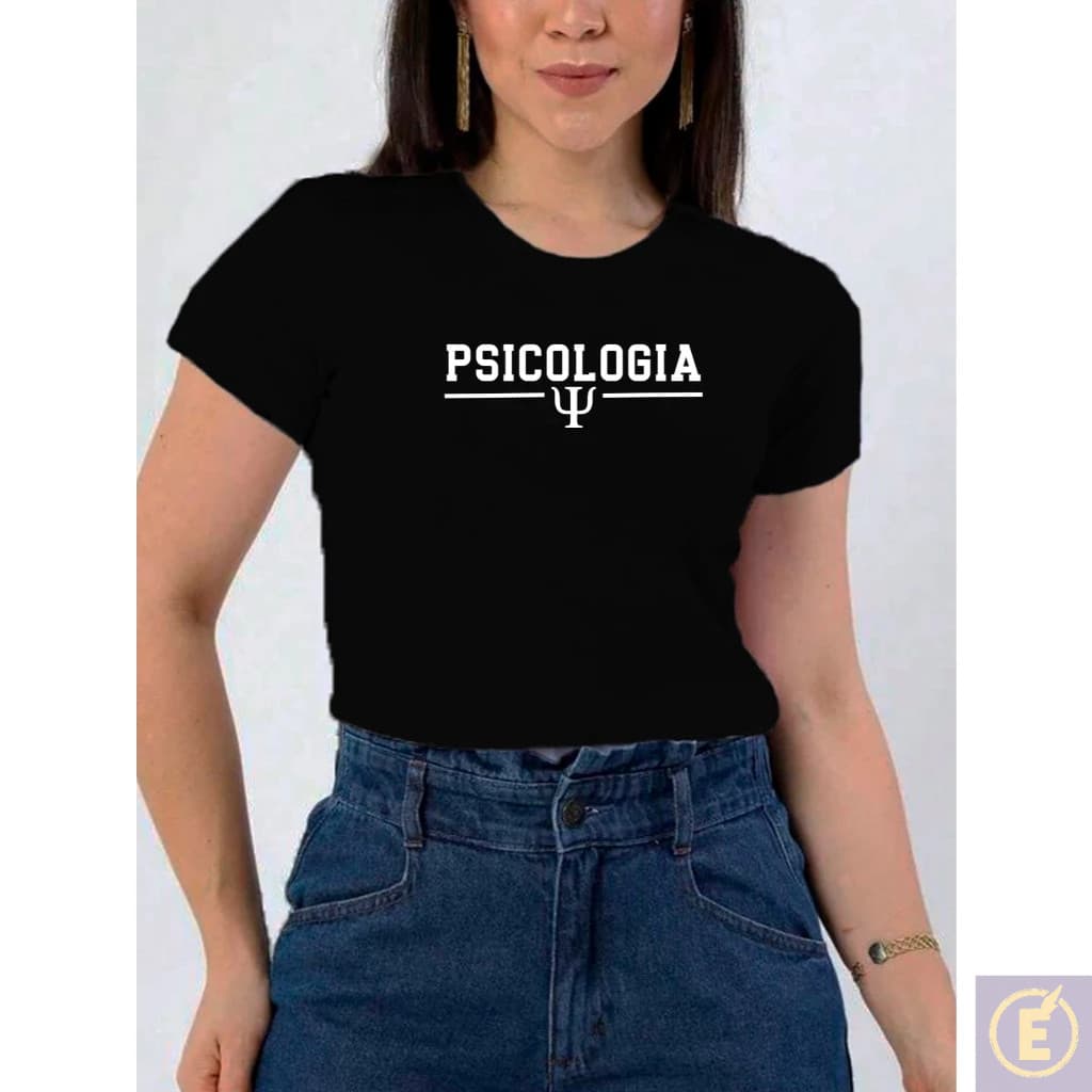 Blusa Feminina Psicologia Camiseta Estampada Faculdade com Brasão Profissão 100% Algodão