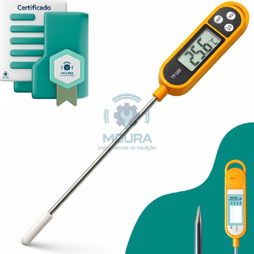 Termômetro Culinário Digital Espeto Com Certificado De Calibração - Moura Instrumentos - Tp300l - Laranja