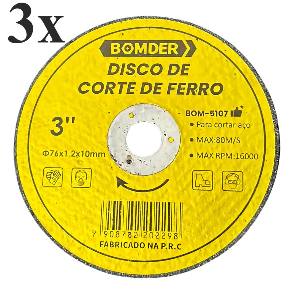 Kit 3 Disco Corte 3 Polegadas 76mm Aço Ferro Esmerilhadeira 80m/s Bomvink Profissional Durável