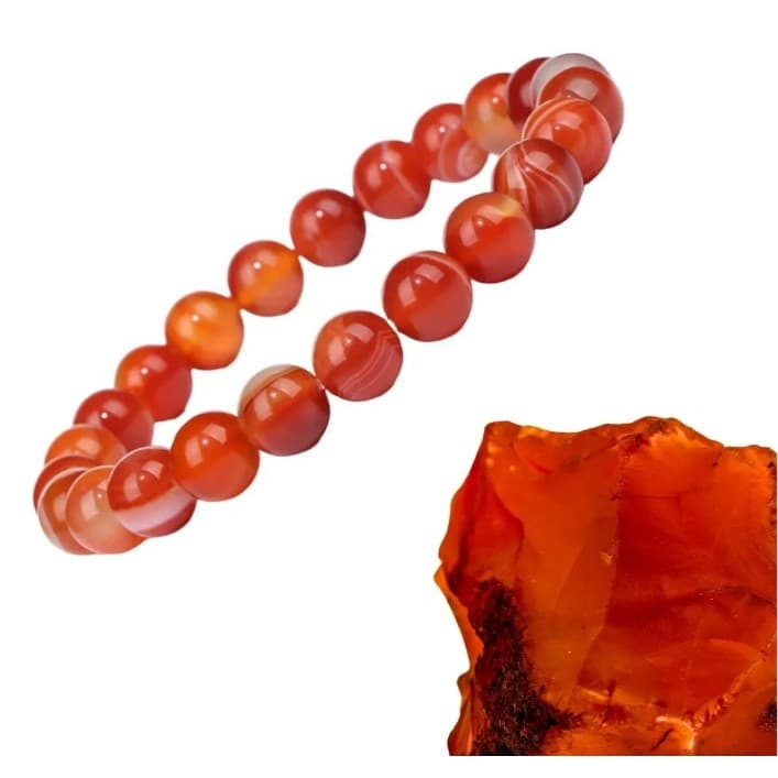 Pulseira Pedra Natural Agata de Fogo 8mm Protecao Vitalidade 19cm Amuleto Esferas Polidas i25 Store