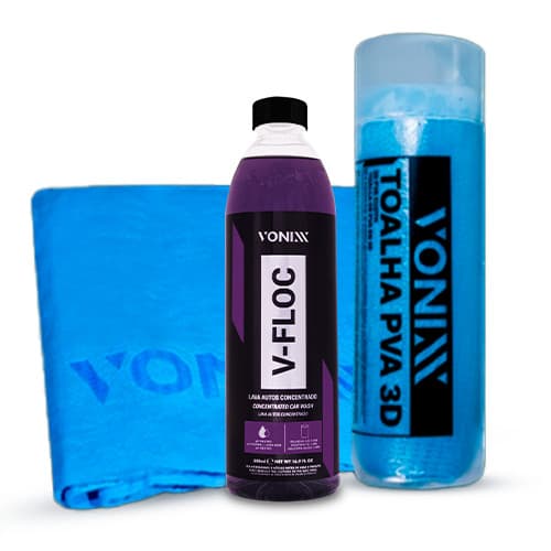 Kit Shampoo V-floc 500ml + Toalha Secagem PVA 3D Vonixx