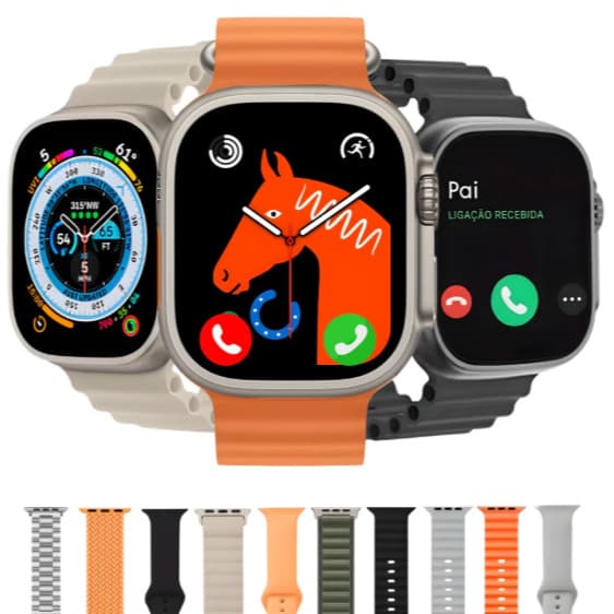 Oferta Top Smartwatch K99 Ultra 49mm Série 10 - Kit 10 Pulseiras Faz Chamadas - Tela Infinita HD Bússola 24h