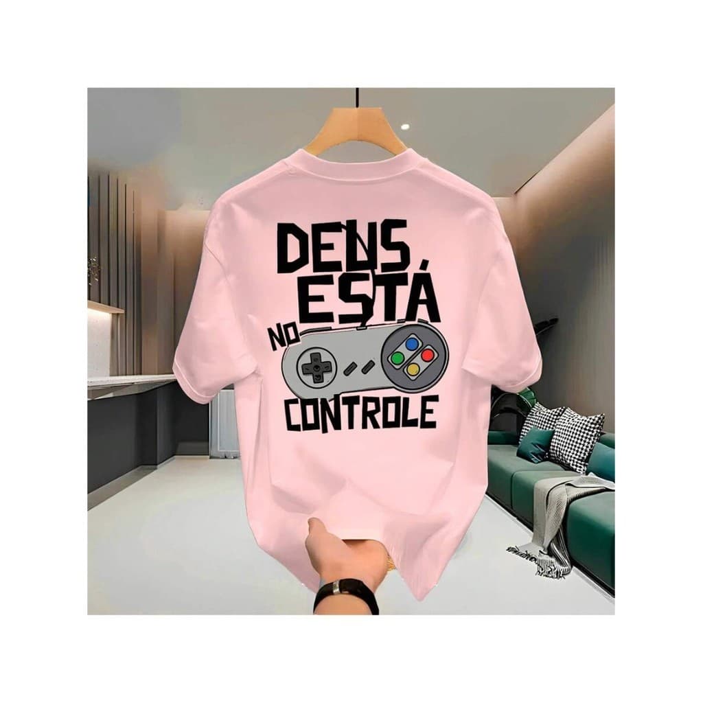Camiseta Streetwear Masculina 100% Algodão Estampada Deus no Controle Camisa Unissex Premium