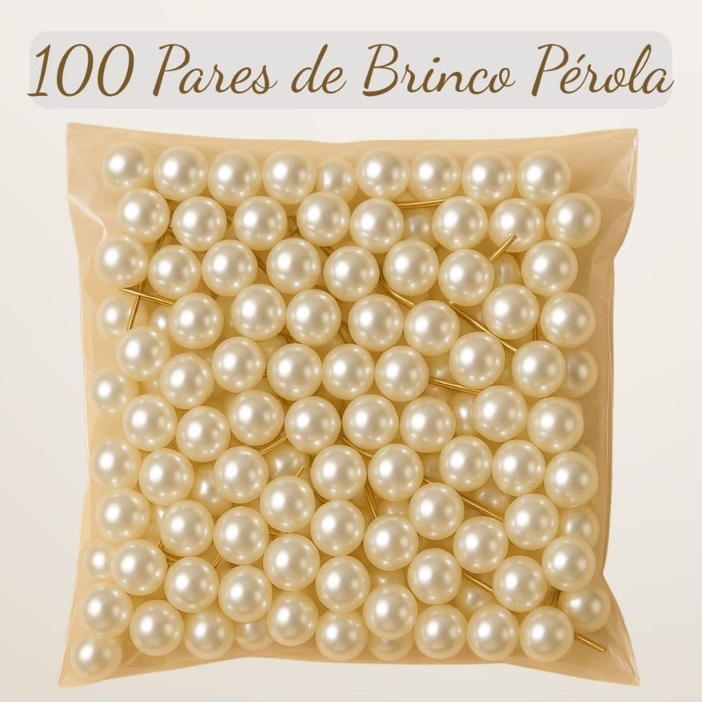 Kit 100 Brincos Pérola 8mm – Brinde para Aniversário, Festa, Evento e Venda no Atacado