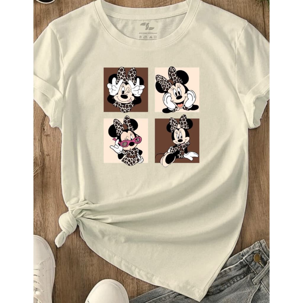 Camiseta Feminina T-Shirt Estampada Minnie Mouse Fashion Moda Despojada 100% Algodão Adulto Infantil
