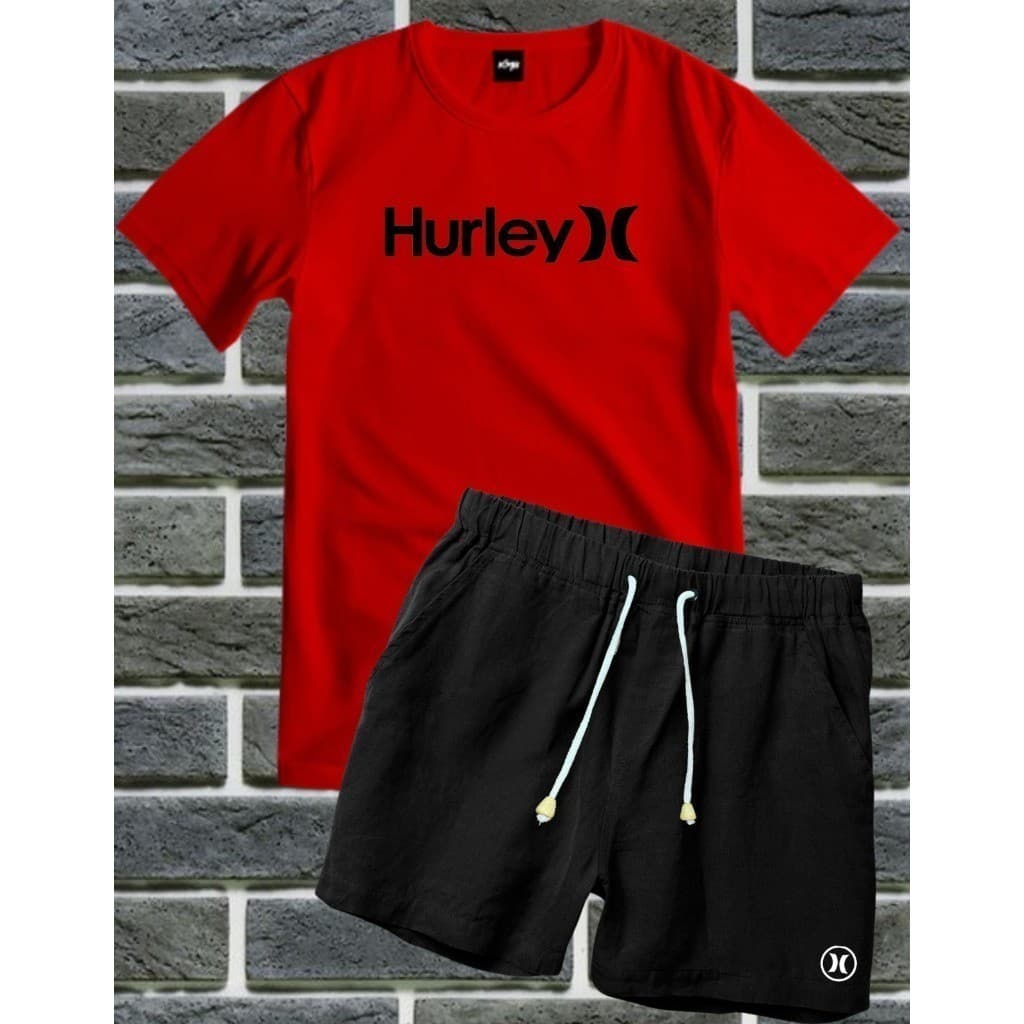 Conjunto kit camiseta algodão e bermuda em tectel estampa HLW