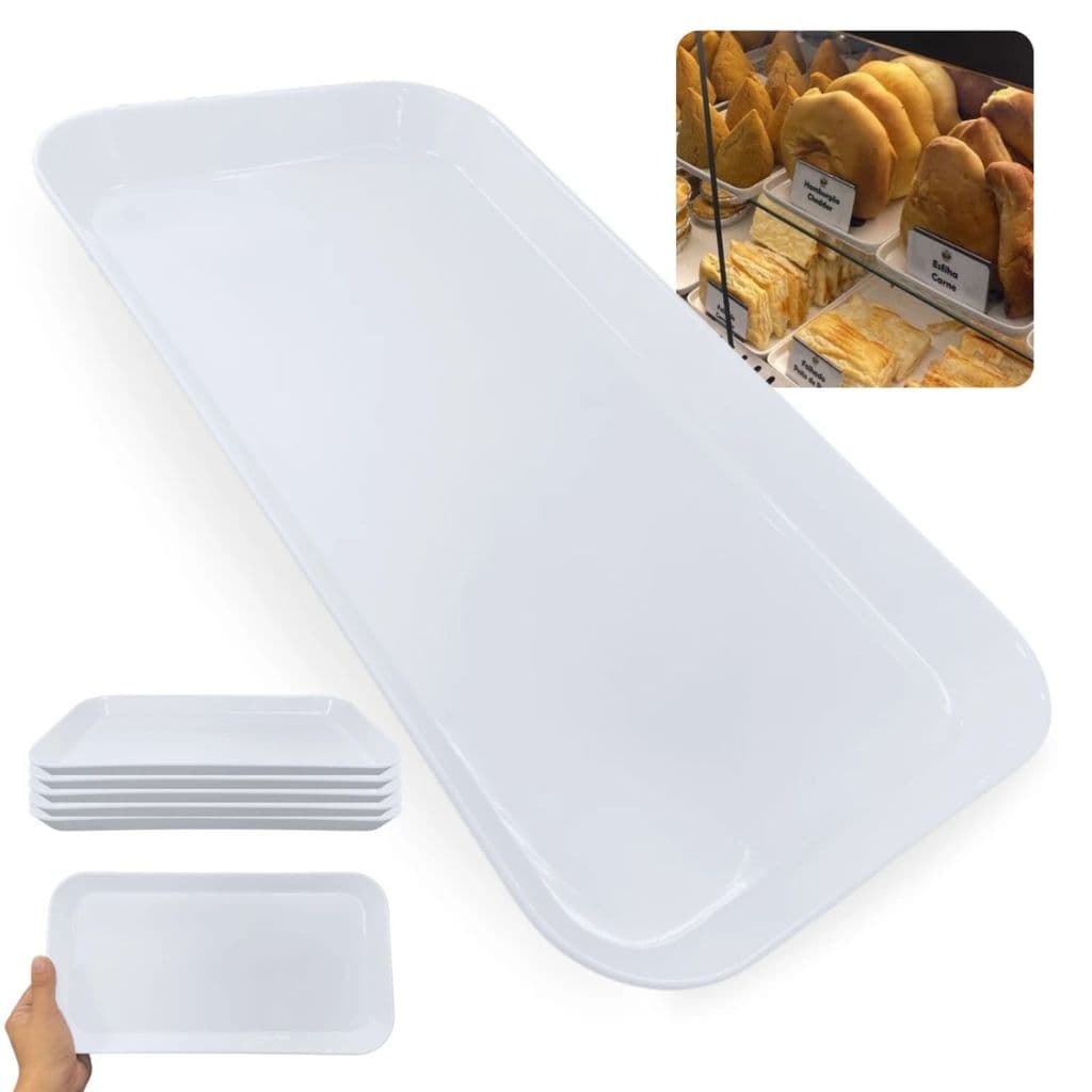 Kit 5 Bandejas para Expositor Vitrine Padaria e Confeitaria 31cm Porções, Estufas Restaurante Melamina Branca