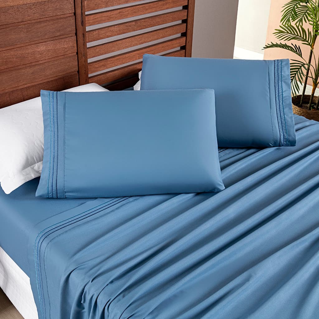 Jogo de Lençol Cama King 4 Peças Alegra 200 Fios Lençol de Cima Detalhe Bordado