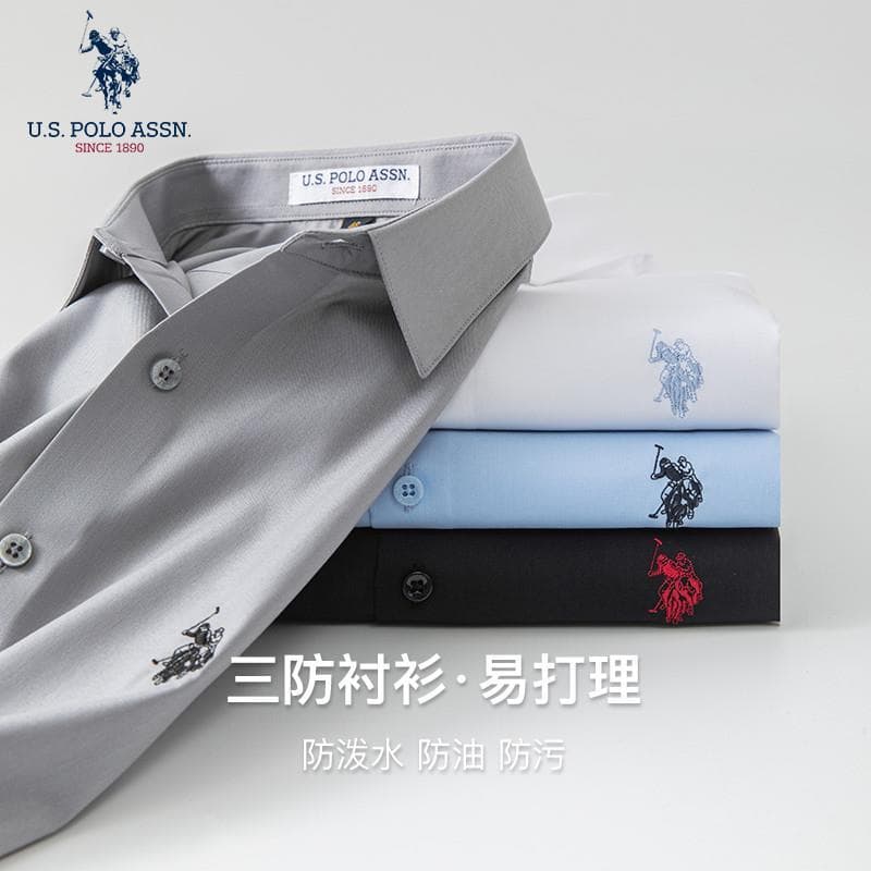 Uspoloassn American Poloassn Association Camisa masculina de manga comprida outono negócios Formal Wear camisa à prova d
