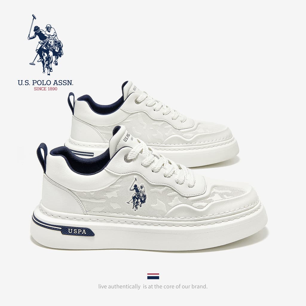 USPA American Polo Association Sapatos Masculinos Genuínos 2026 Primavera Verão Novo Estilo All-Match Sapatos Brancos Es