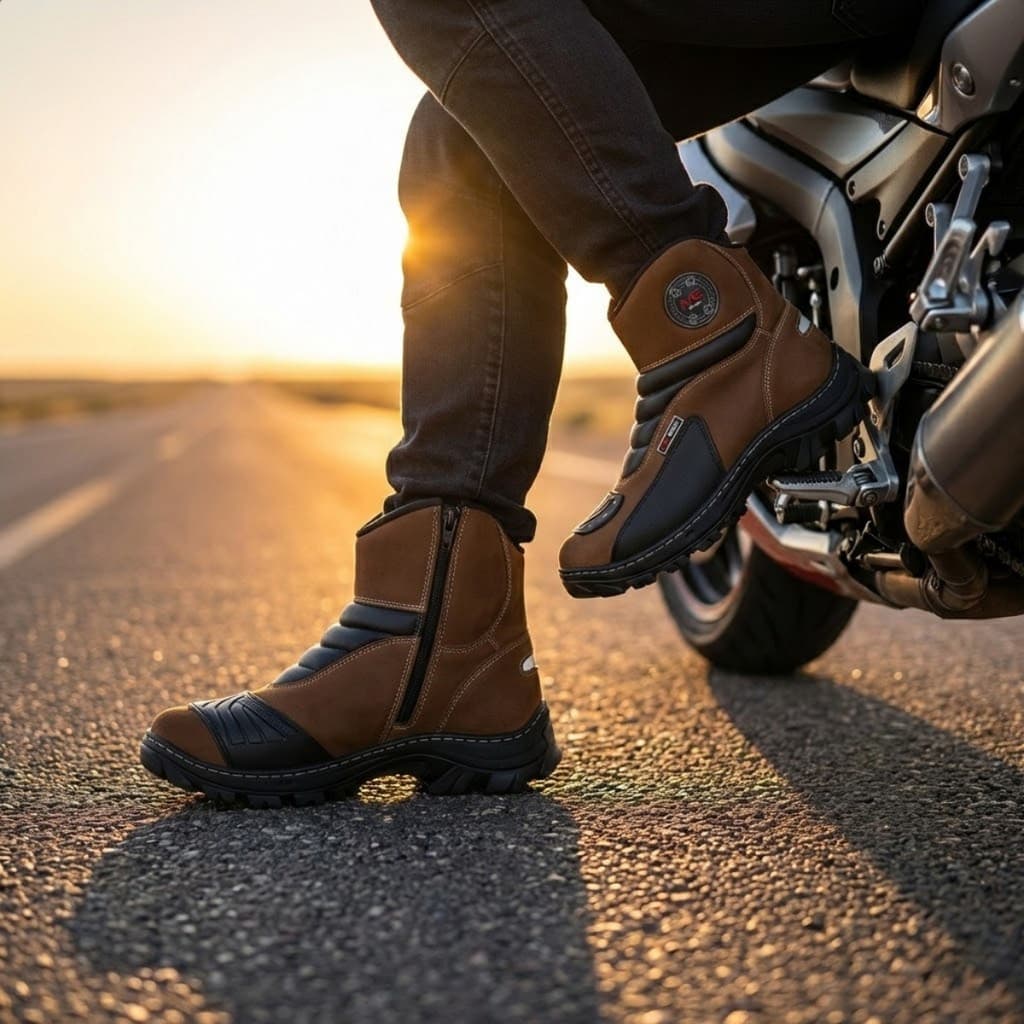 Bota Coturno Couro Legítimo Trilha Motociclista Biqueira Pvc