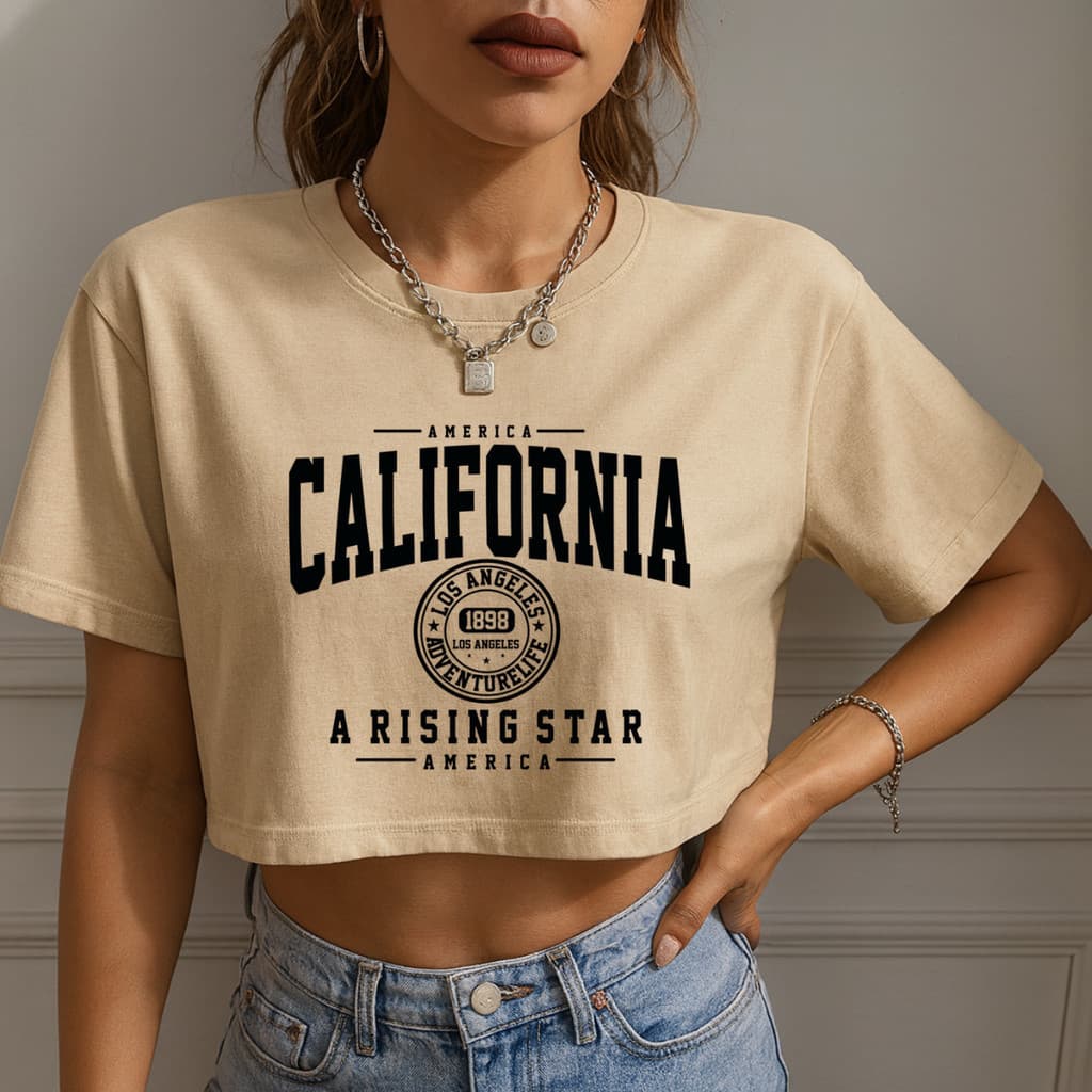 Blusa Cropped Oversized Feminino 100% Algodão Premium T-Shirt Feminina Estilosa California  - BT