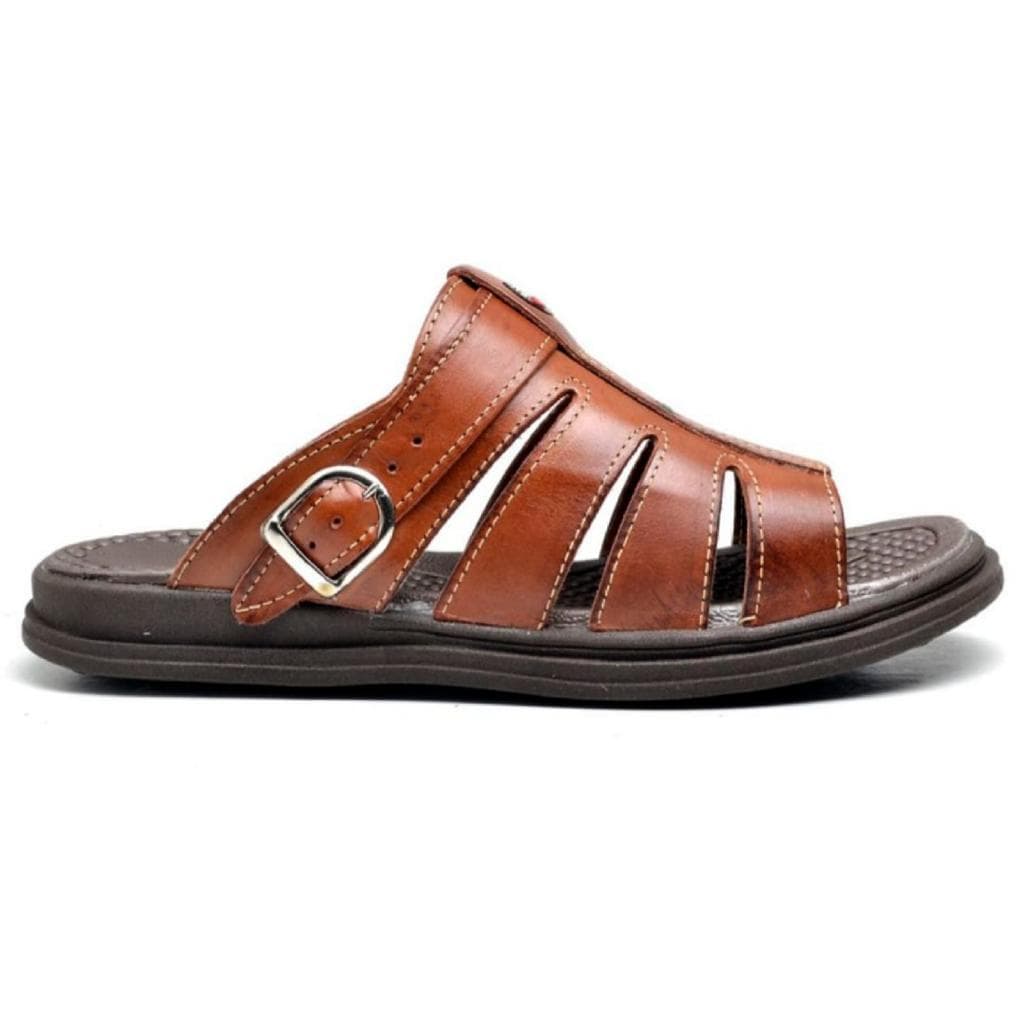 Sandália Chinelo Masculino Em Couro Sintético Anti Stress Anatômico Ortopédicoo