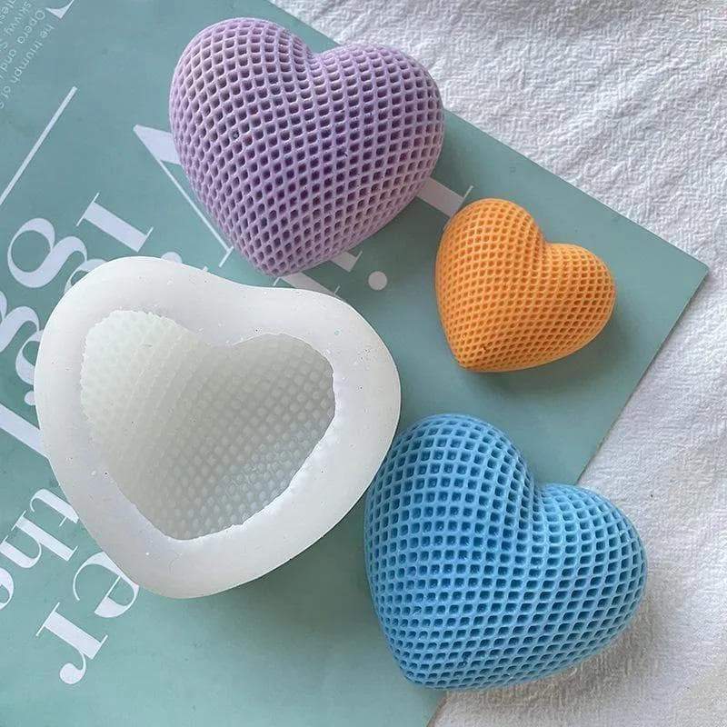 Silicone Amor Vela Fazendo Molde 3D Trançado Grade Forma De Coração Sabão Artesanal Mousse Chocalete Bolo Moldes Ferrame