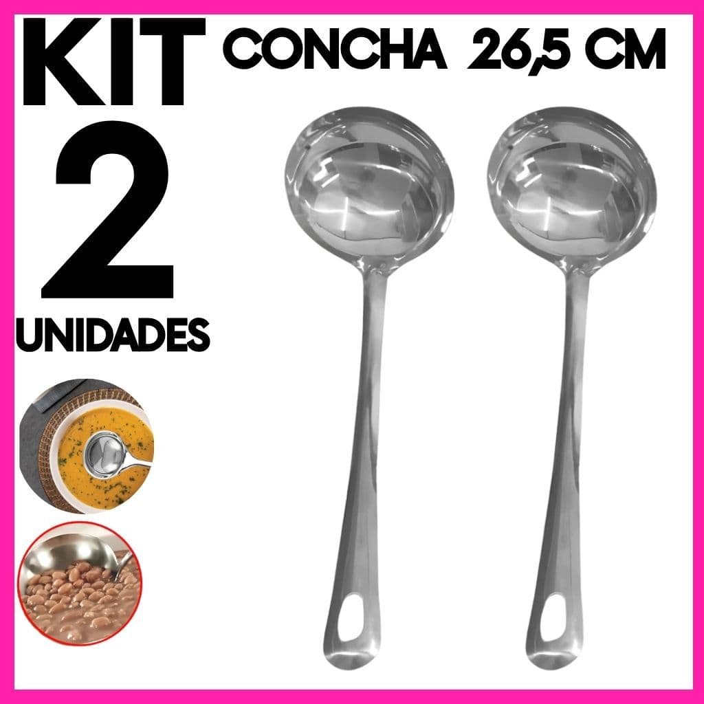Kit 2 Concha de Feijão Inox 23,7cm. Concha Inox Grande para Sopa Caldo Feijoada Cozinha.