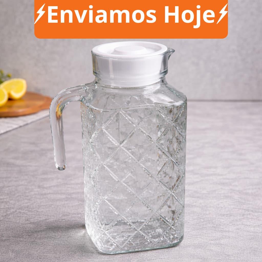 Jarra rubi De Vidro Água Suco Com Tampa 1,8 Litro Luxo 2 Unidades