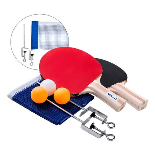Kit Tênis De Mesa Vollo Vt710 Com 02 Raquetes E 03 Bolinhas Vermelho St (reto)