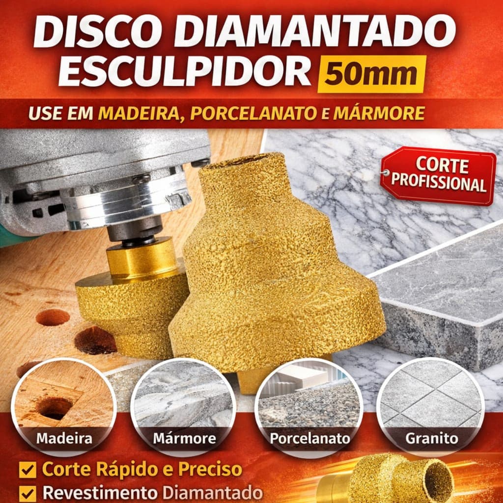 Broca diamantada M14 para lixadeira furar chanfrar porcelanato chanfro 3 em 1
