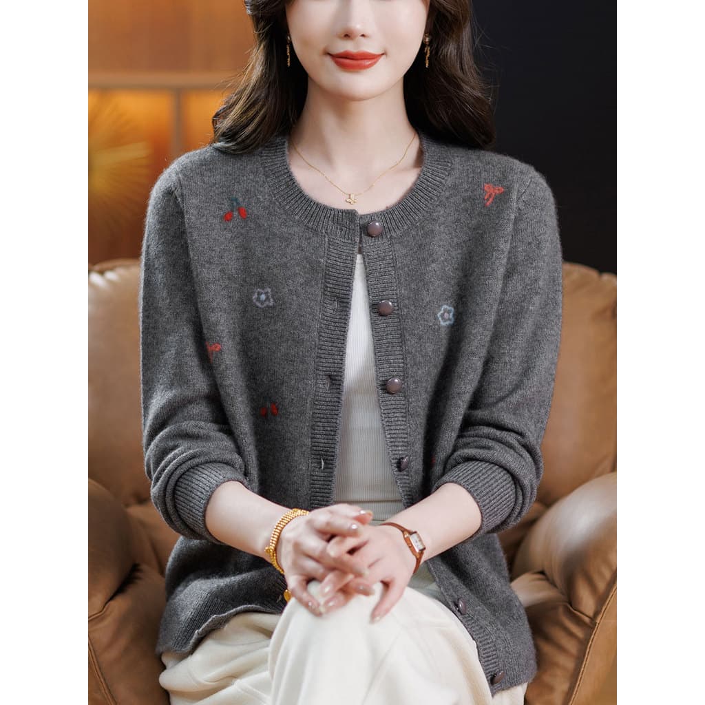 Hengyuanxiang engrossado Cashmere cardigan 100% feminino de meia-idade mãe idosa cardigan camisola jaqueta de lã pura ca