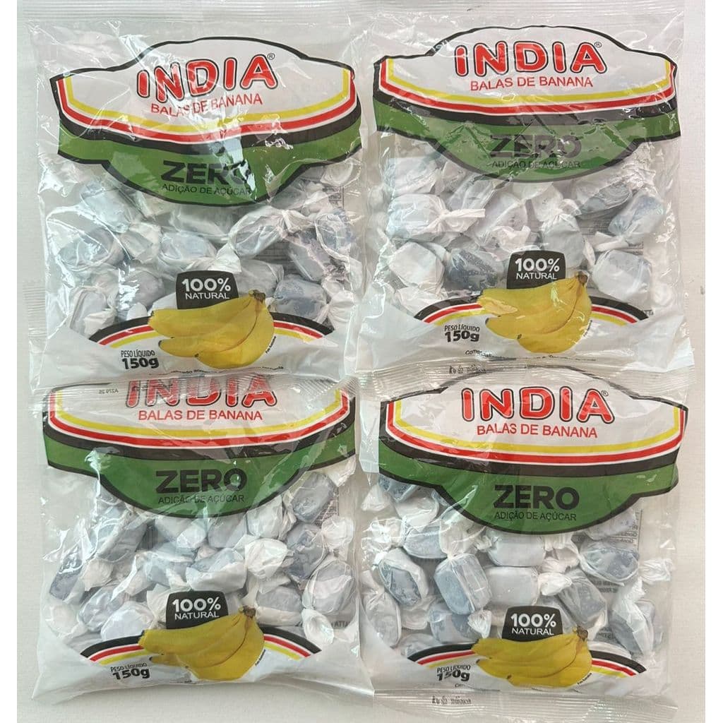 Bala Banana S/Adição Açúcar Índia 600g - 4 Pacotes de 150g