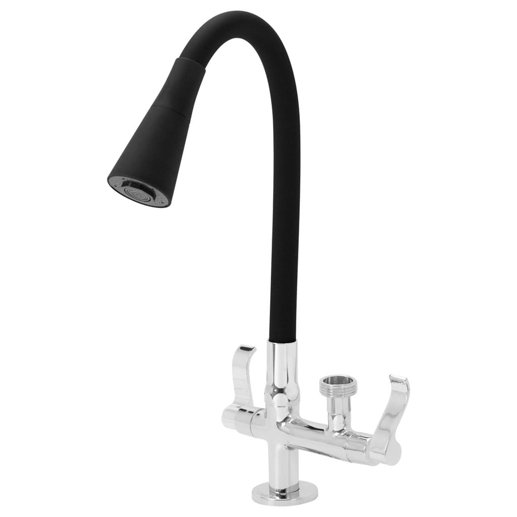 Torneira Flexivel De Mesa Com Saída Para Maquina De Lavar Louça e Roupa Tubo Dois Jatos Preto Samer Metais