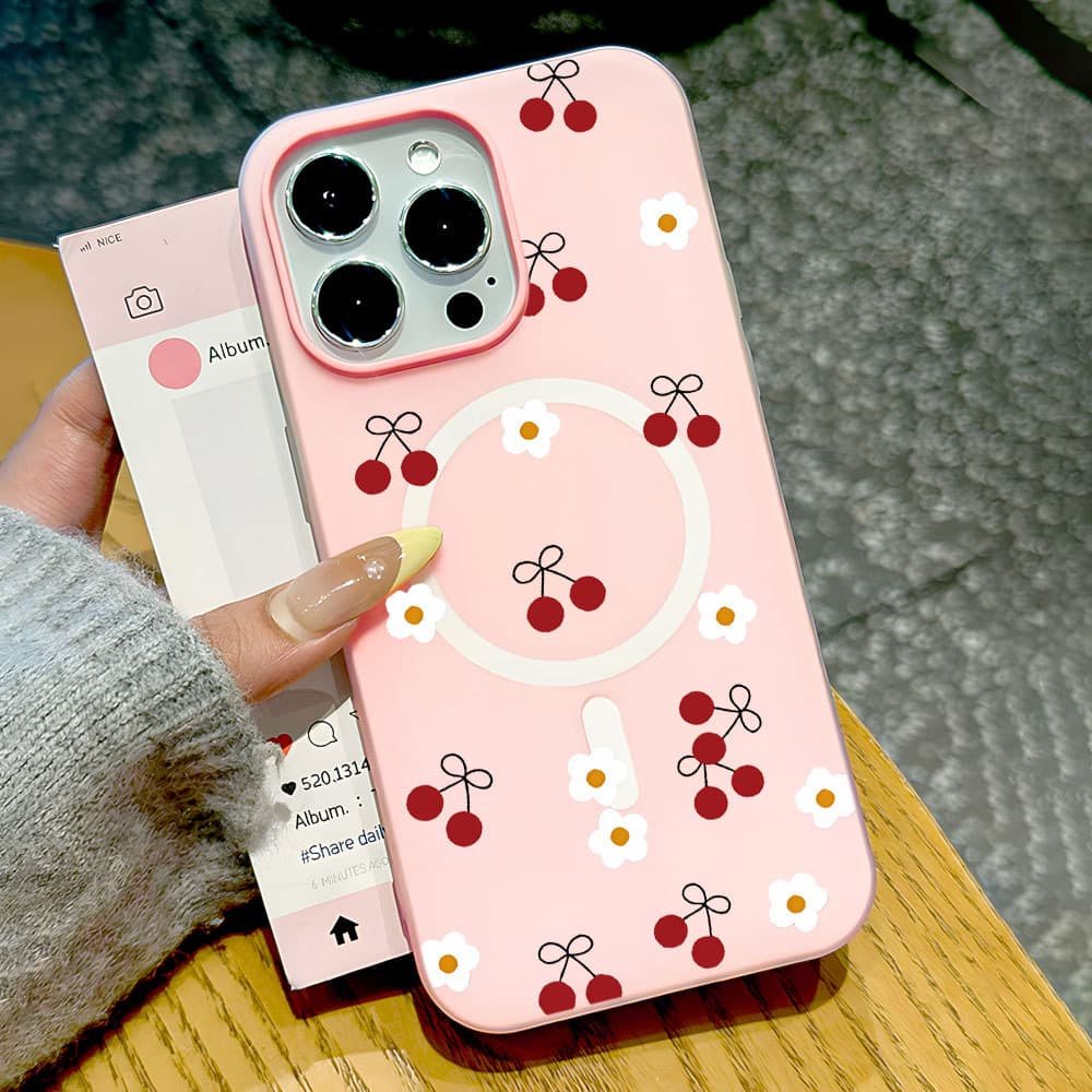 Cherry Capa Capinha Para iPhone 16 15 14 Plus 13 12 11 Pro Max 2 Em 1 Carga Magnética Sem Fio Fosco Silicone Anti-Impact
