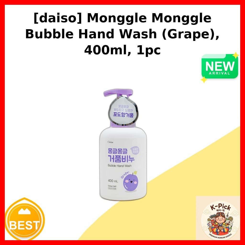 [daiso] Monggle Bubble Hand Wash (Uva) , 400ml , 1 Unidade/Lavagem De Mãos Coreana/Aroma De/100 % Genuíno Por k_pick