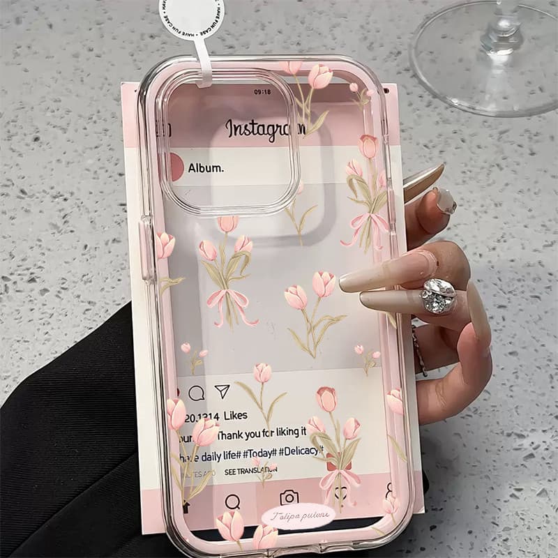Capa Capinha Transparente 3IN1 Para iPhone 13 12 11 14 Plus 15 Pro max 16 Pro max 17 17Air Tulipa Soul