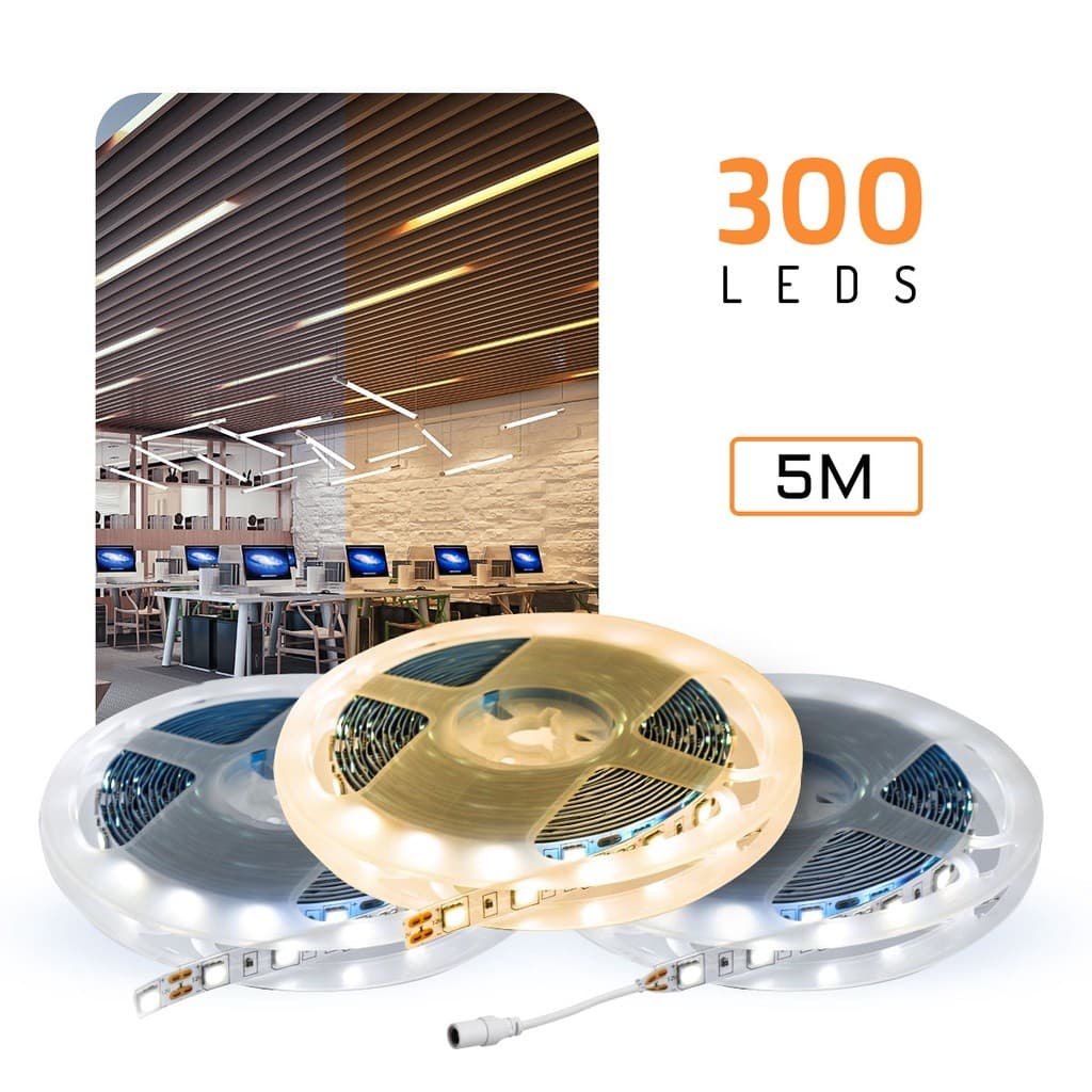 Fita LED 5050 5m 12V Branco Frio/Quente IP20 3200K-6500K Luz Perfil Decoração